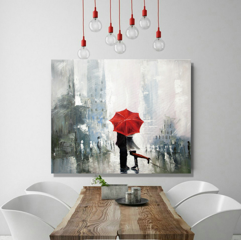 Palette Knife Art "The lovers under the umbrella" Modern Oil Paintings Gift For Lovers - Click Image to Close